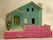 Cardboard house - early blue with salmon roof, large